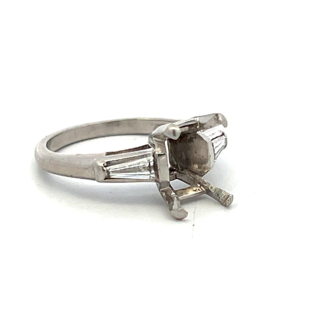 Platinum Semi Mount Ring with 0.2ct Tapered Baguette Diamonds Fits 7.5x5.5mm