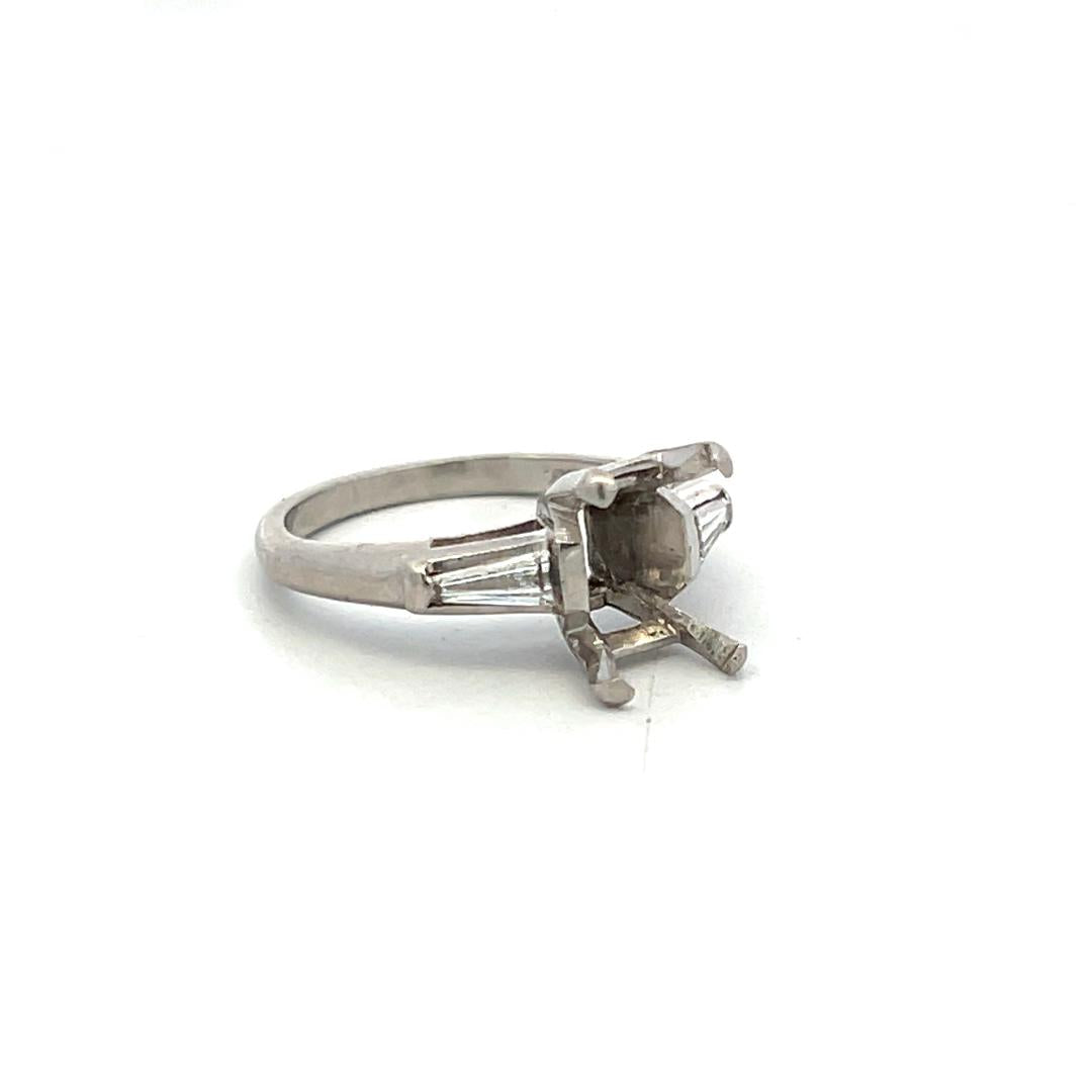 Platinum Semi Mount Ring with 0.2ct Tapered Baguette Diamonds Fits 7.5x5.5mm