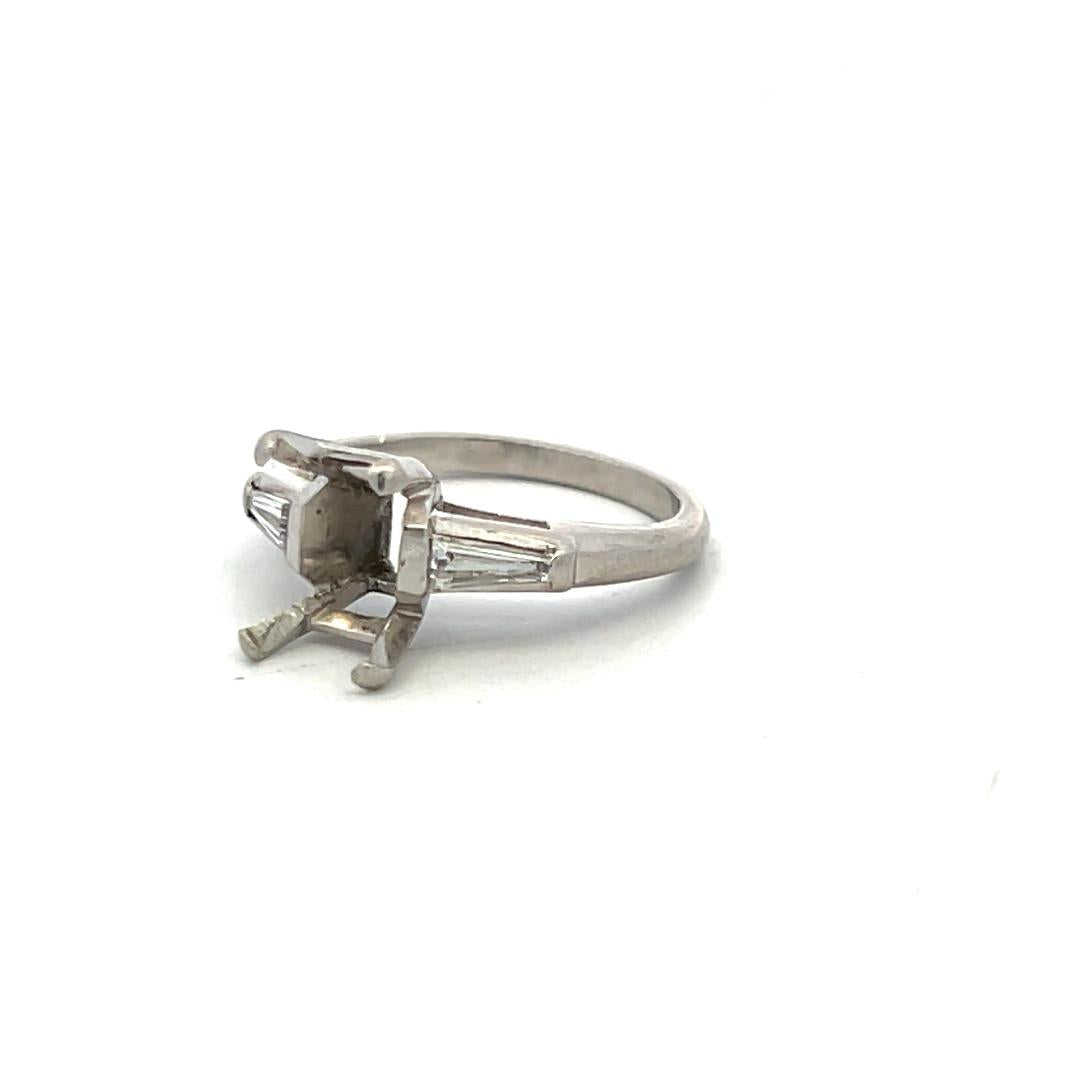 Platinum Semi Mount Ring with 0.2ct Tapered Baguette Diamonds Fits 7.5x5.5mm
