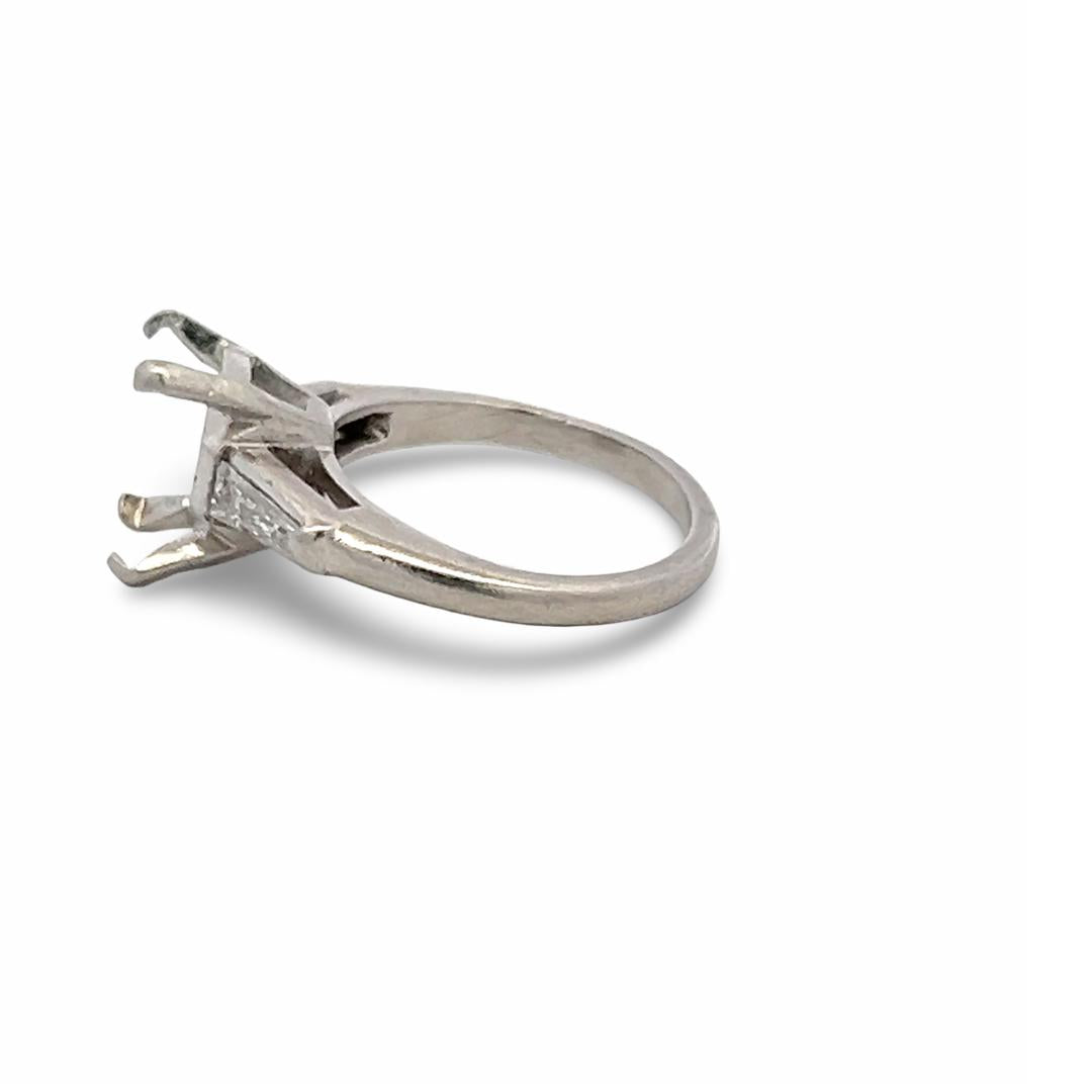 Platinum Semi Mount Ring with 0.2ct Tapered Baguette Diamonds Fits 7.5x5.5mm