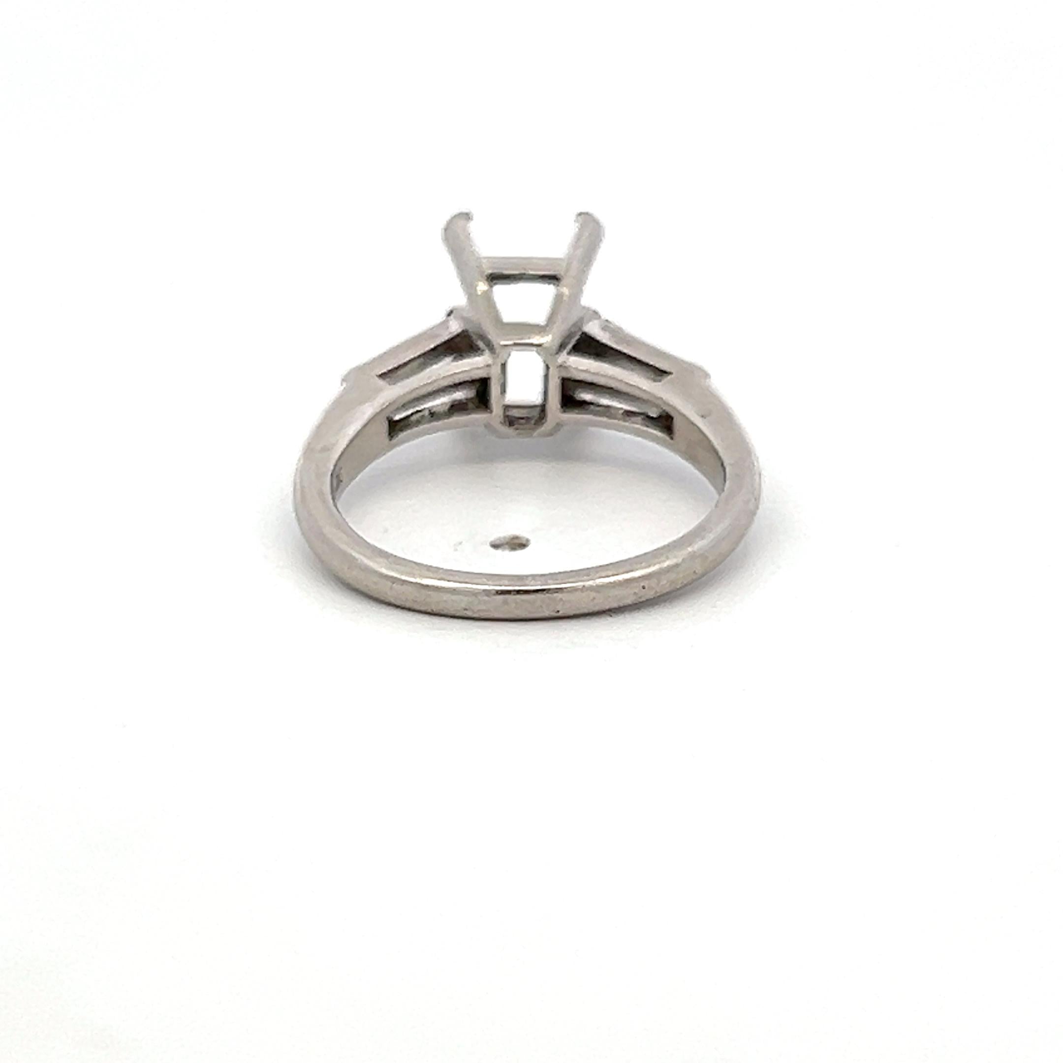 Platinum Semi Mount Ring with 0.2ct Tapered Baguette Diamonds Fits 7.5x5.5mm