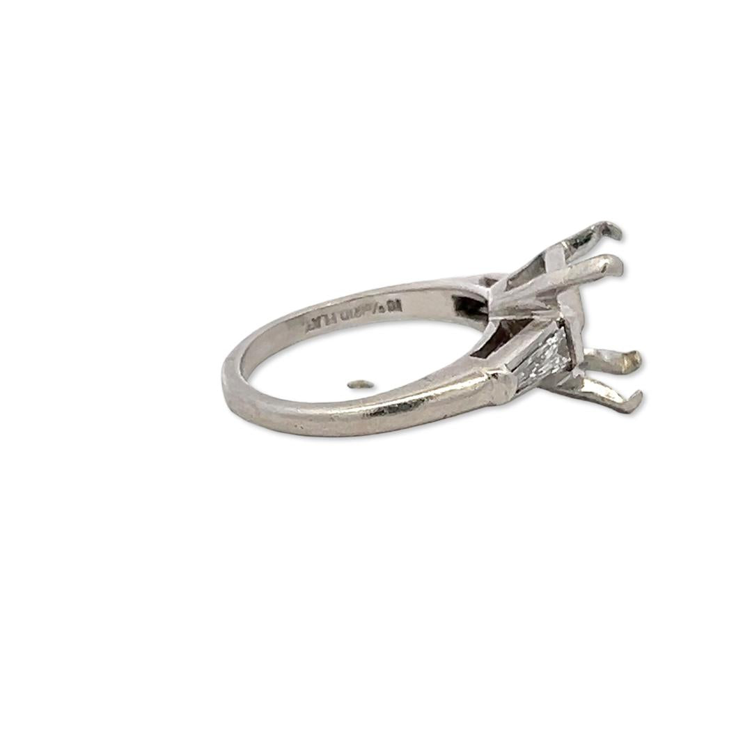 Platinum Semi Mount Ring with 0.2ct Tapered Baguette Diamonds Fits 7.5x5.5mm