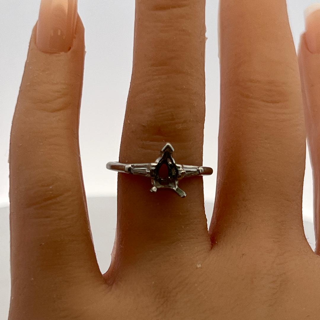 Platinum Semi Mount Ring with 0.1ct Tapered Baguette Diamonds Fits 9.4x4.5 MM