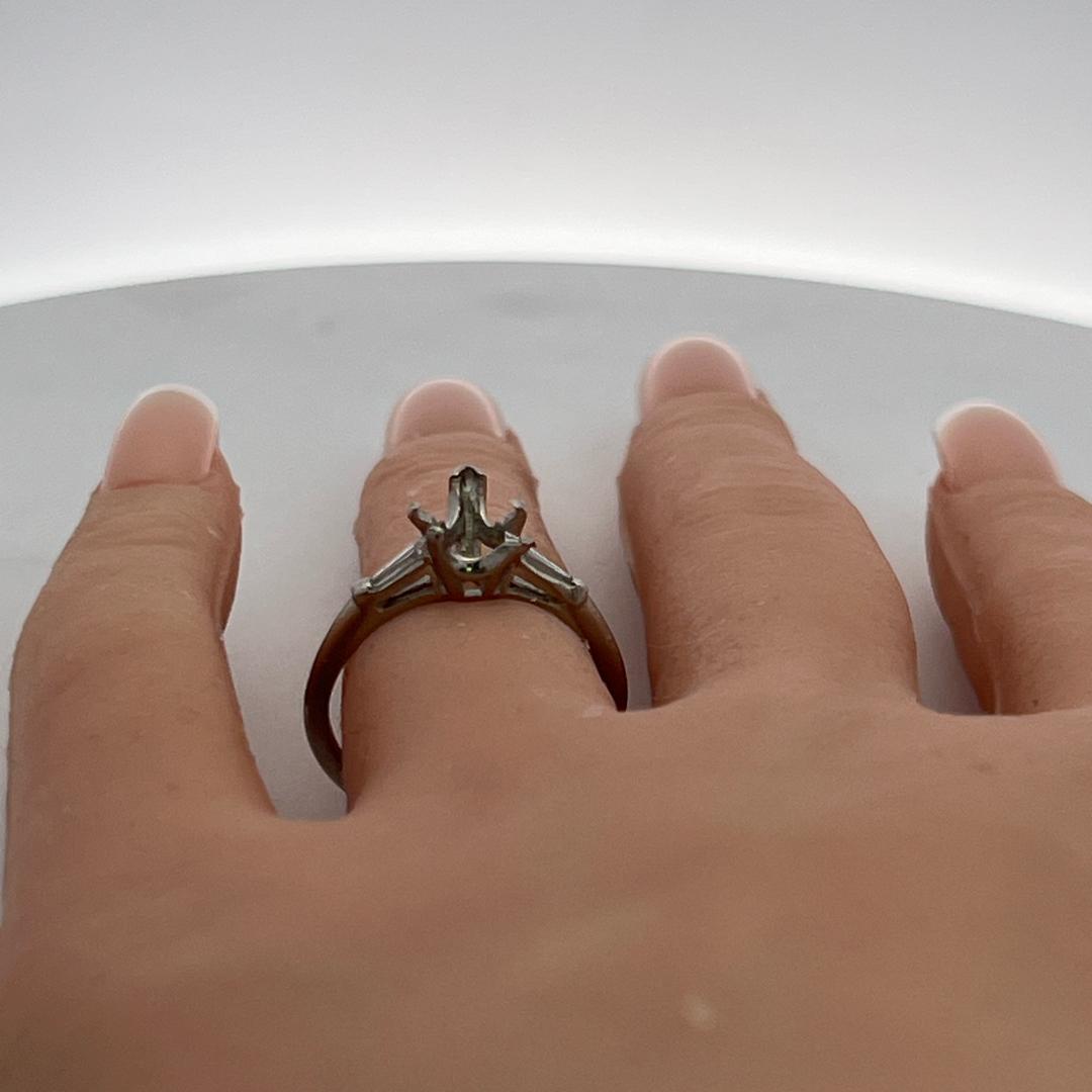 Platinum Semi Mount Ring with 0.1ct Tapered Baguette Diamonds Fits 9.4x4.5 MM
