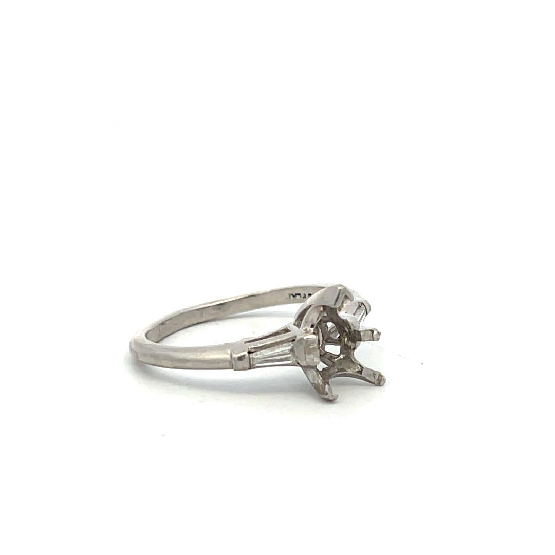 Platinum Semi Mount Ring with 0.1ct Tapered Baguette Diamonds Fits 9.4x4.5 MM