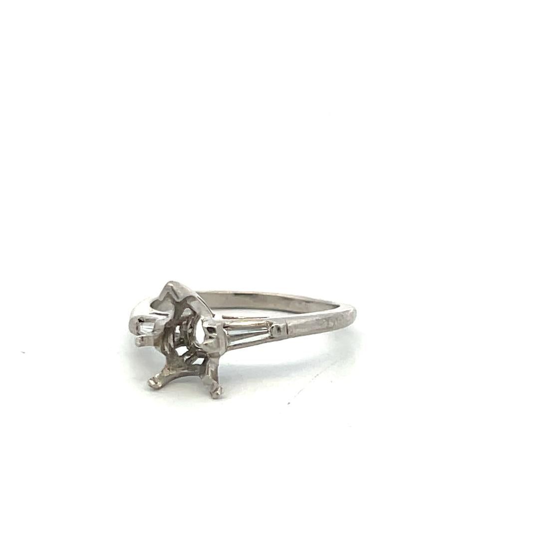 Platinum Semi Mount Ring with 0.1ct Tapered Baguette Diamonds Fits 9.4x4.5 MM