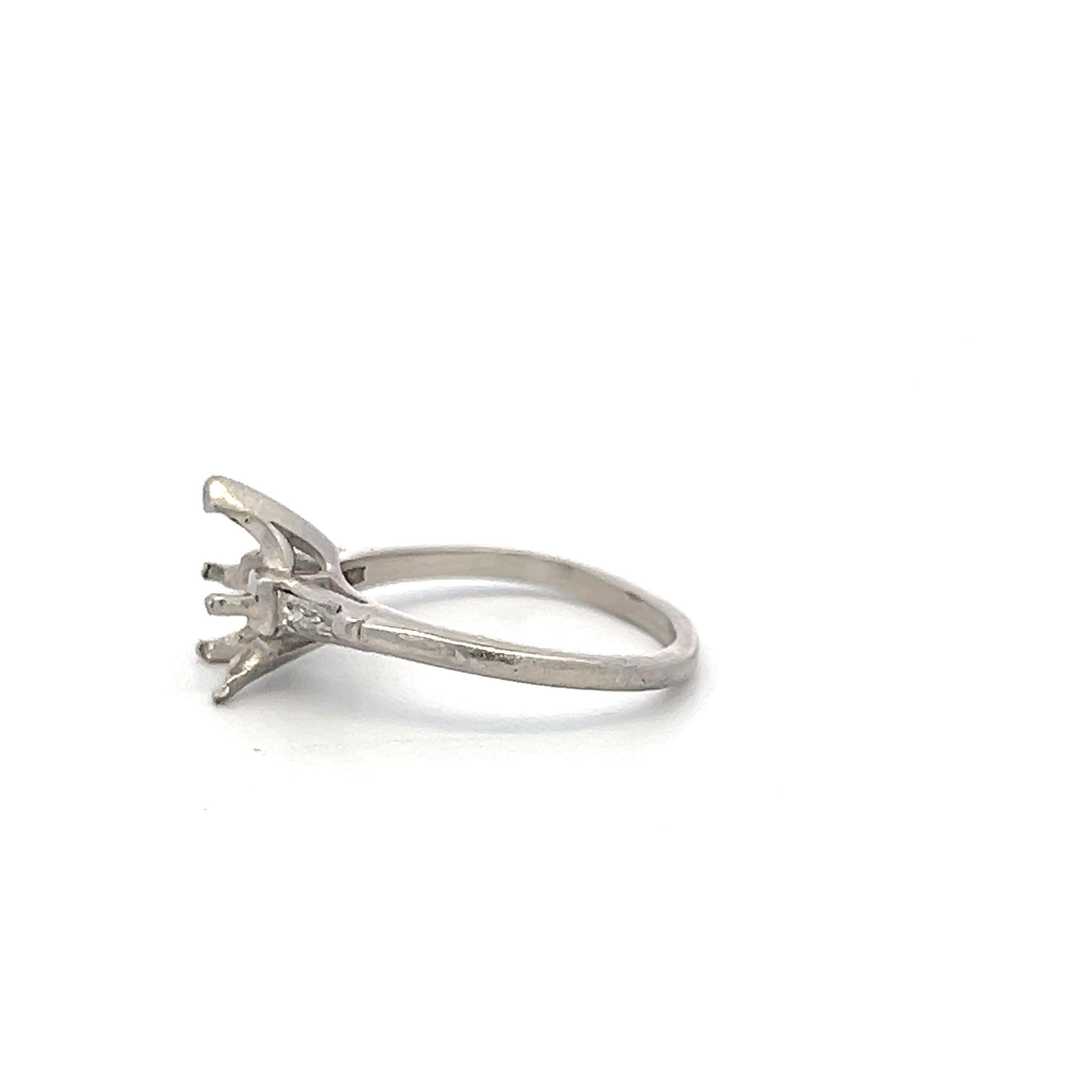 Platinum Semi Mount Ring with 0.1ct Tapered Baguette Diamonds Fits 9.4x4.5 MM