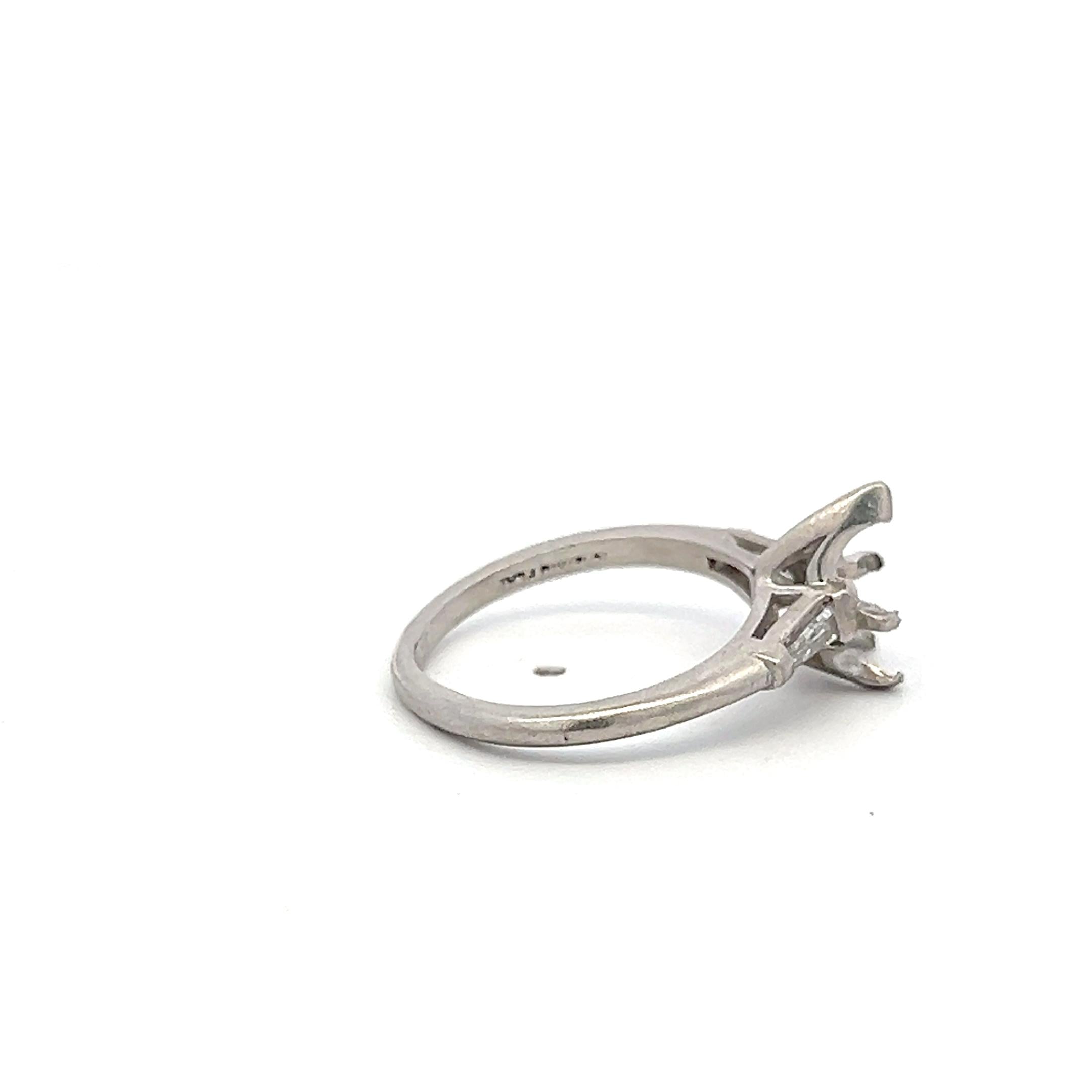 Platinum Semi Mount Ring with 0.1ct Tapered Baguette Diamonds Fits 9.4x4.5 MM
