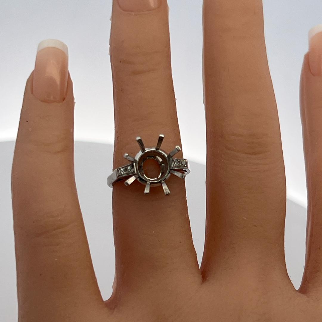 Platinum Semi Mount Ring with 0.04ct Old European Diamonds Fits 12.7mm 7.00ct++