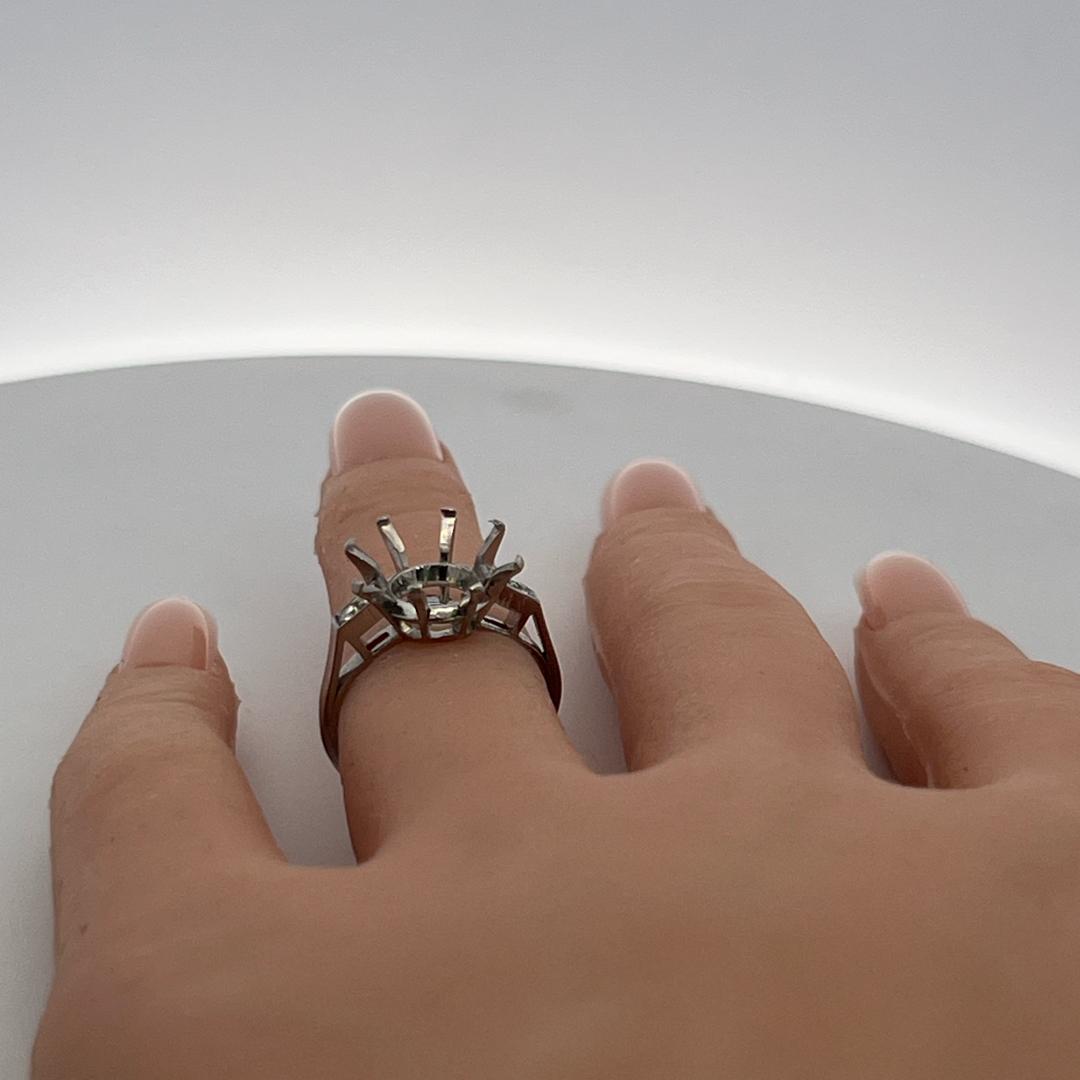 Platinum Semi Mount Ring with 0.04ct Old European Diamonds Fits 12.7mm 7.00ct++
