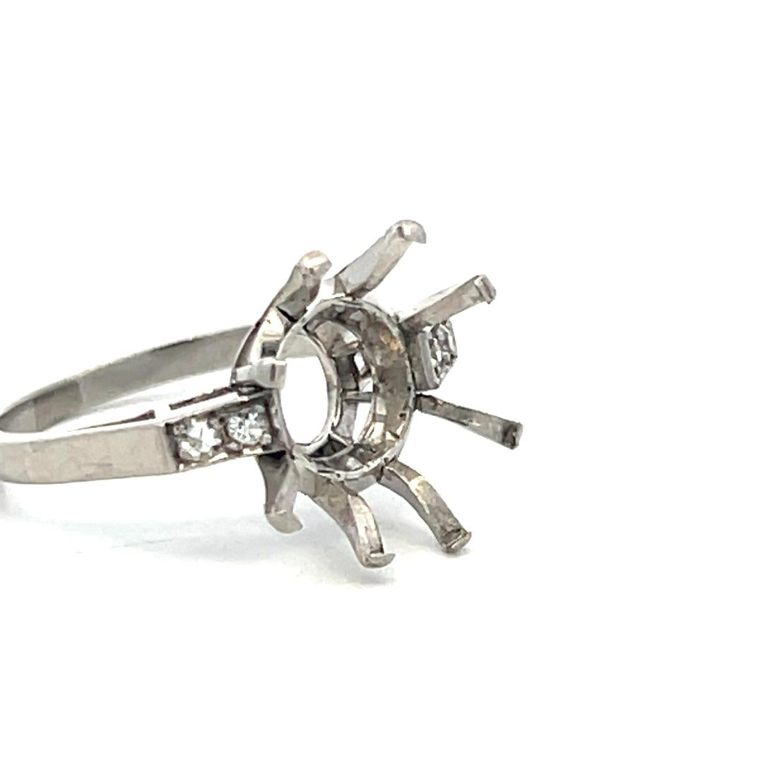 Platinum Semi Mount Ring with 0.04ct Old European Diamonds Fits 12.7mm 7.00ct++