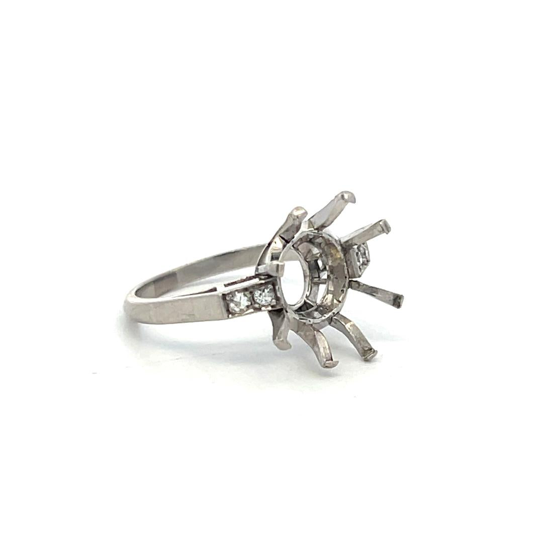 Platinum Semi Mount Ring with 0.04ct Old European Diamonds Fits 12.7mm 7.00ct++