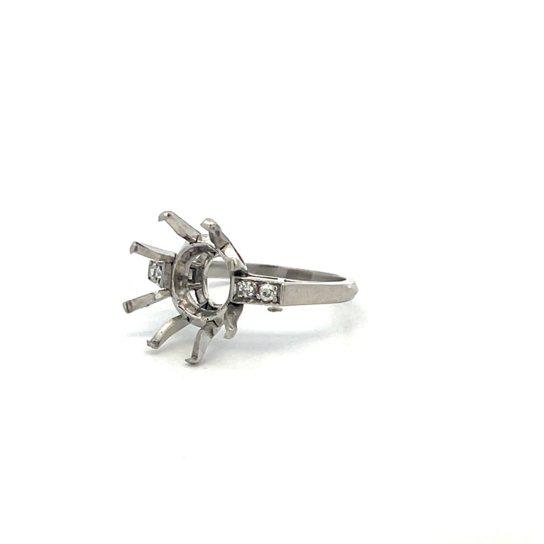 Platinum Semi Mount Ring with 0.04ct Old European Diamonds Fits 12.7mm 7.00ct++