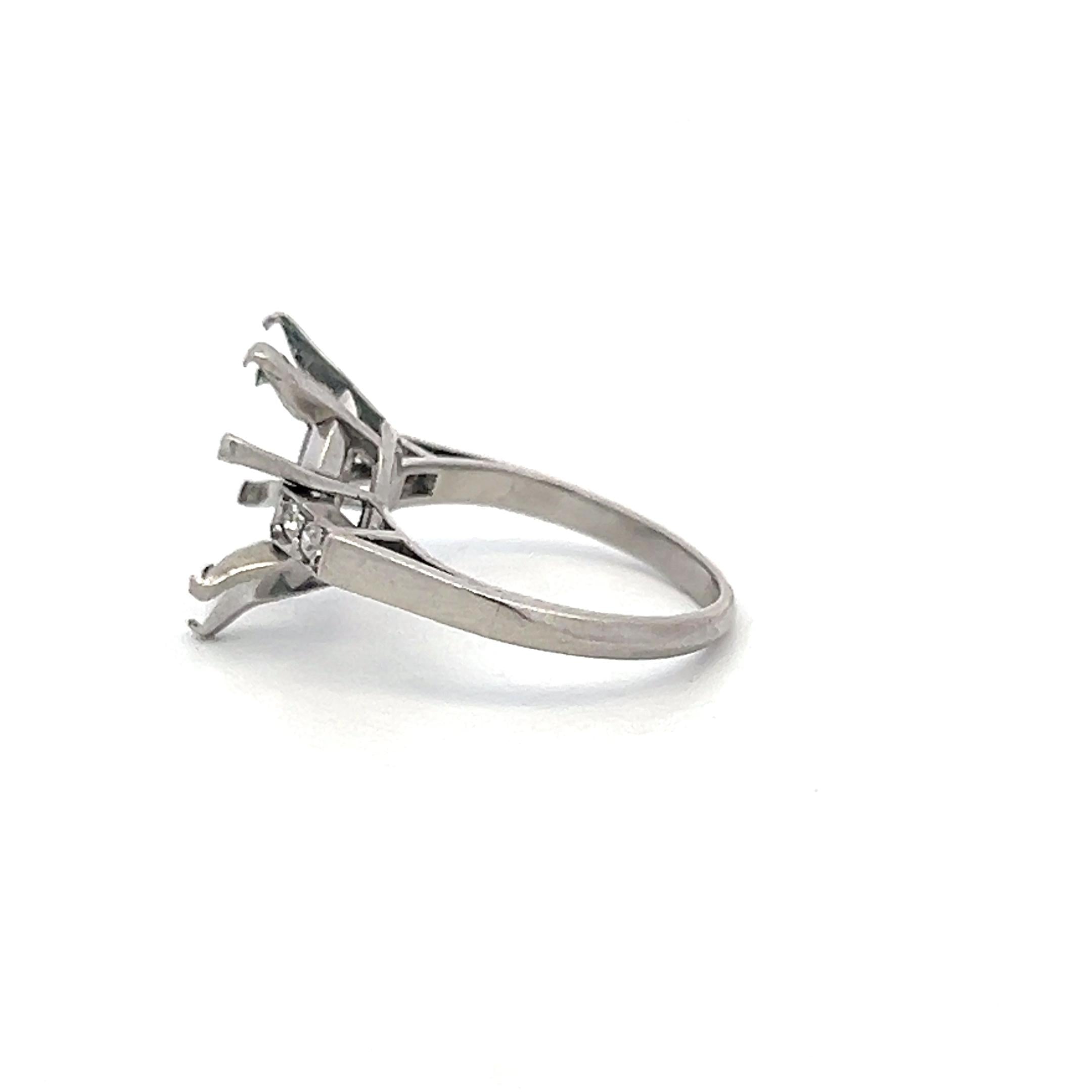 Platinum Semi Mount Ring with 0.04ct Old European Diamonds Fits 12.7mm 7.00ct++