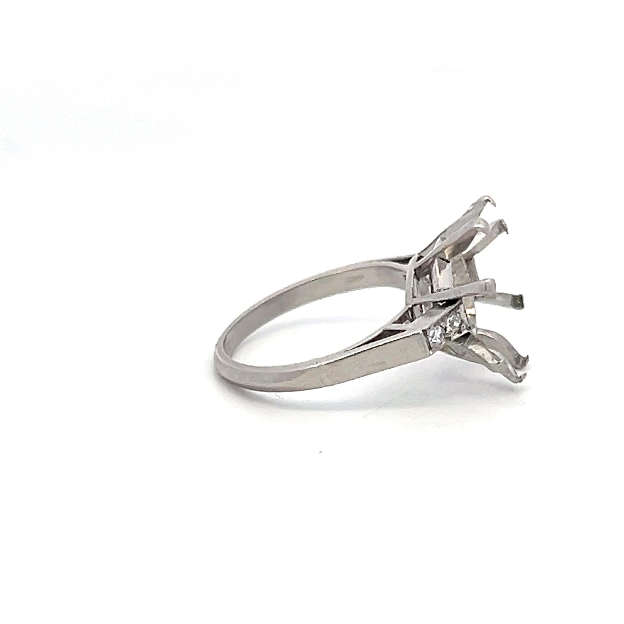 Platinum Semi Mount Ring with 0.04ct Old European Diamonds Fits 12.7mm 7.00ct++