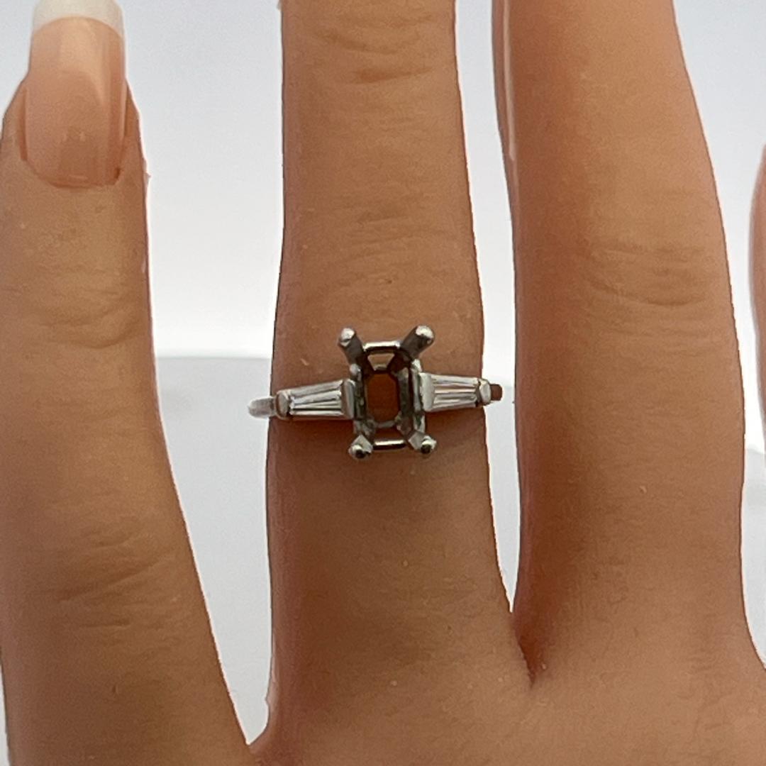 Platinum Semi Mount Ring with 0.28ct Baguette G VS Diamonds Fits 8x5mm 1.25ct+