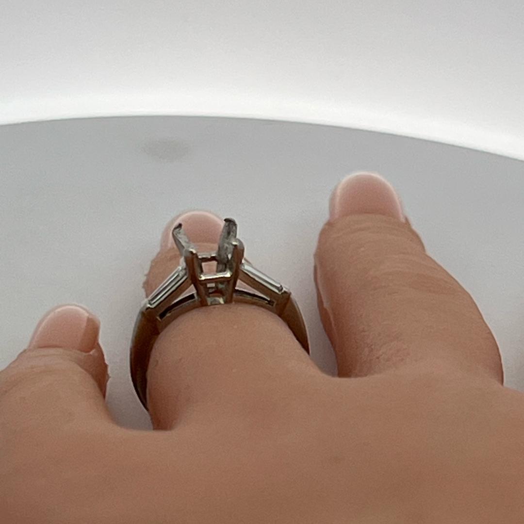 Platinum Semi Mount Ring with 0.28ct Baguette G VS Diamonds Fits 8x5mm 1.25ct+