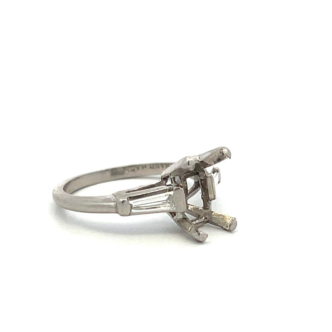 Platinum Semi Mount Ring with 0.28ct Baguette G VS Diamonds Fits 8x5mm 1.25ct+