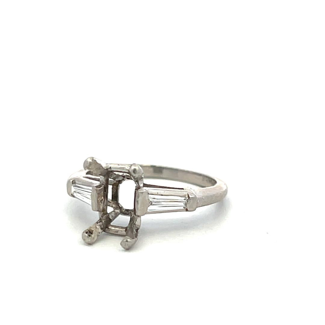 Platinum Semi Mount Ring with 0.28ct Baguette G VS Diamonds Fits 8x5mm 1.25ct+