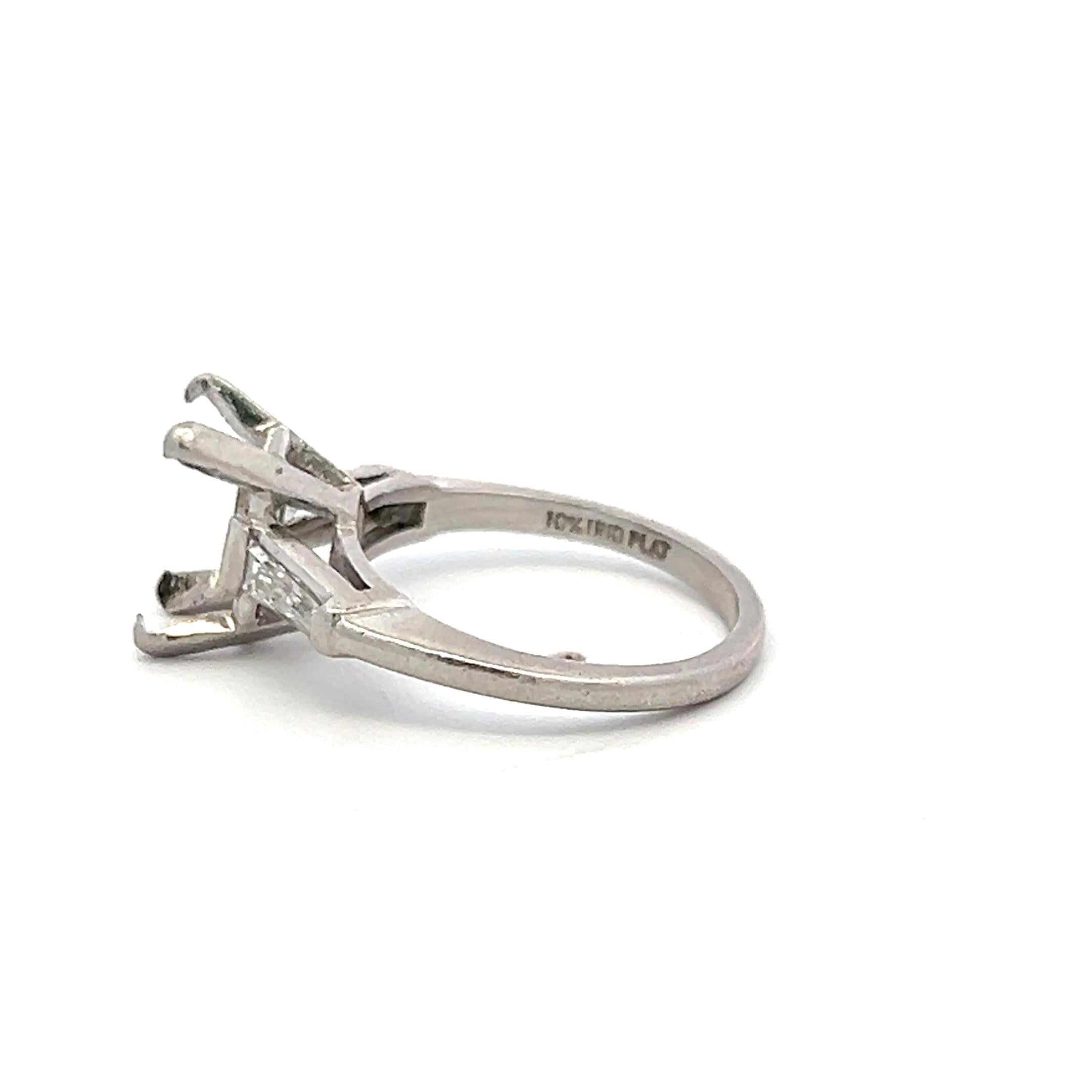 Platinum Semi Mount Ring with 0.28ct Baguette G VS Diamonds Fits 8x5mm 1.25ct+