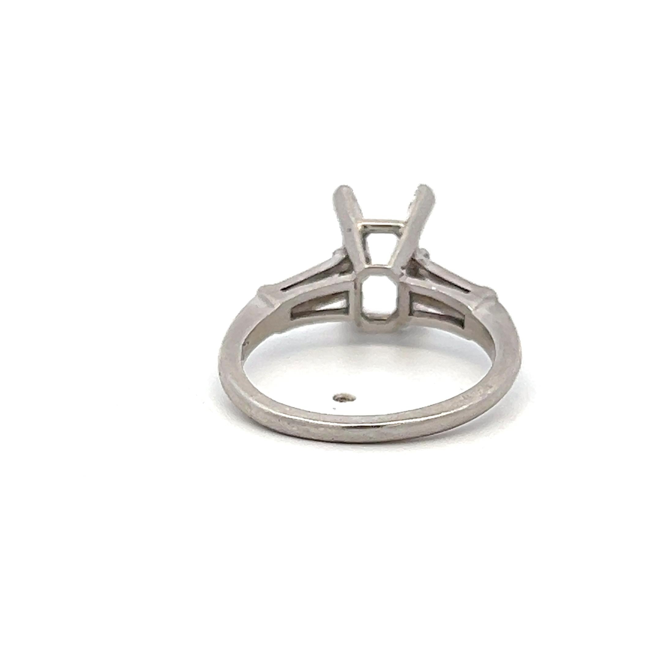 Platinum Semi Mount Ring with 0.28ct Baguette G VS Diamonds Fits 8x5mm 1.25ct+