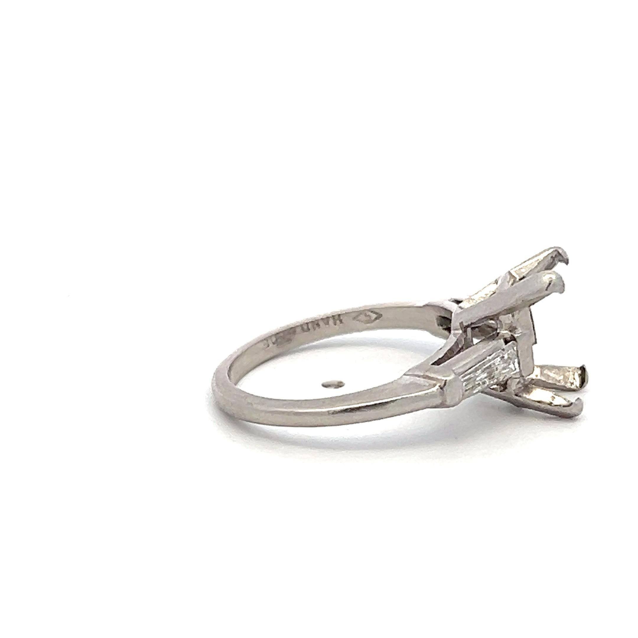 Platinum Semi Mount Ring with 0.28ct Baguette G VS Diamonds Fits 8x5mm 1.25ct+