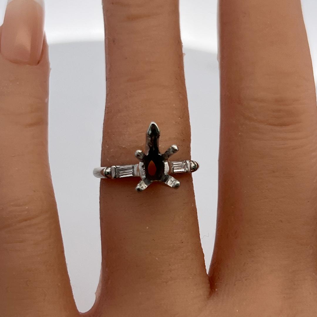 Platinum Semi Mount Ring with 0.1ct Baguette Diamonds Fits 9.4x5mm 1.25ct++