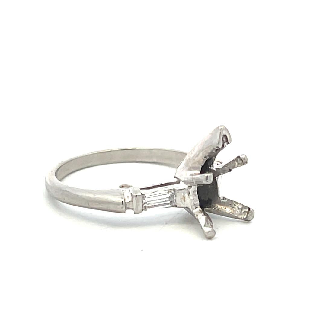 Platinum Semi Mount Ring with 0.1ct Baguette Diamonds Fits 9.4x5mm 1.25ct++