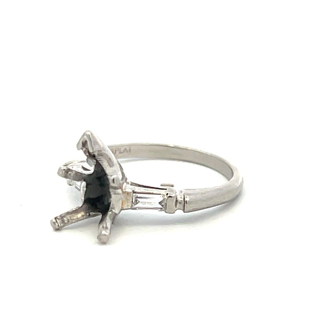 Platinum Semi Mount Ring with 0.1ct Baguette Diamonds Fits 9.4x5mm 1.25ct++