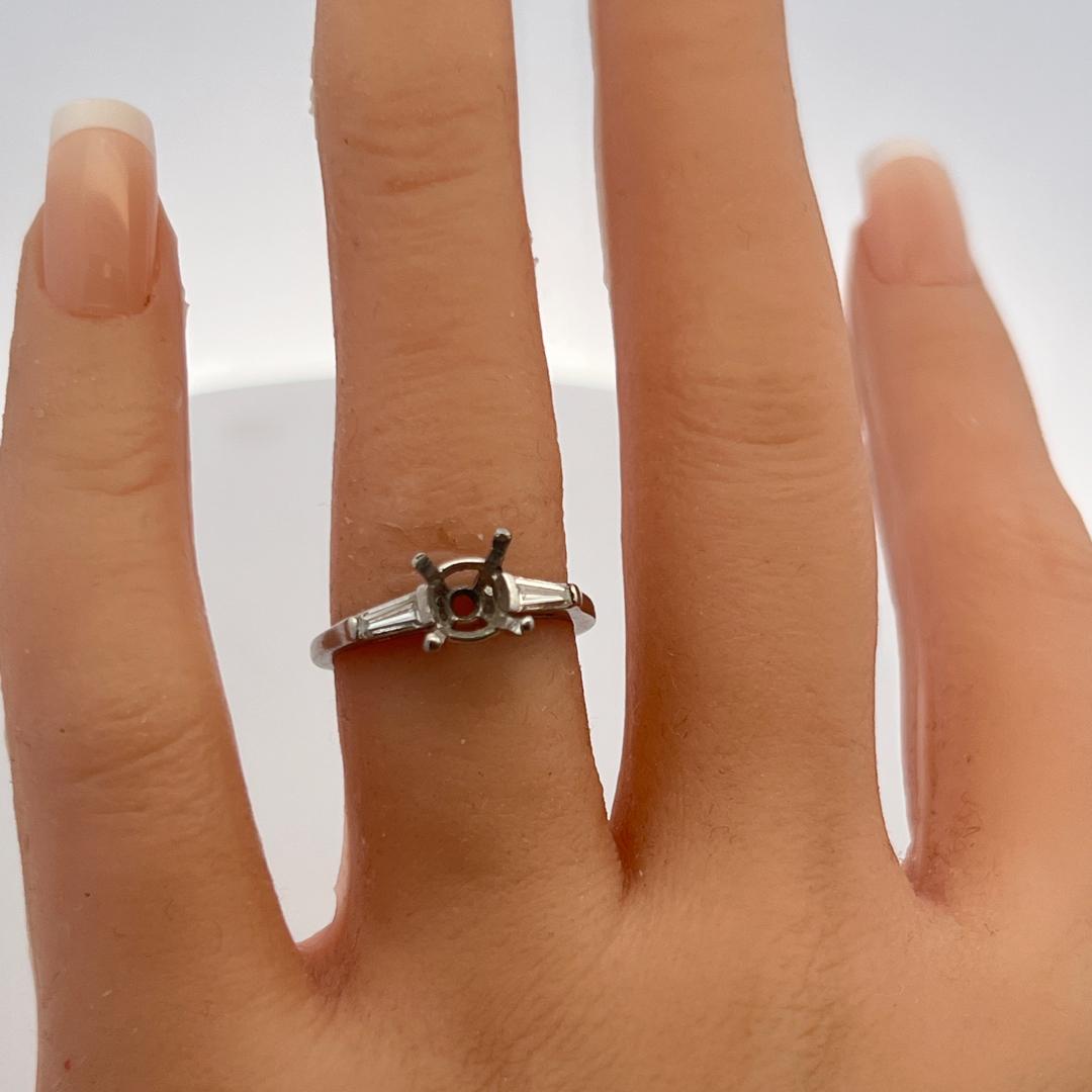 Platinum Semi Mount Ring with 0.24ct Tapered Baguette Diamonds Fits 7.4 mm