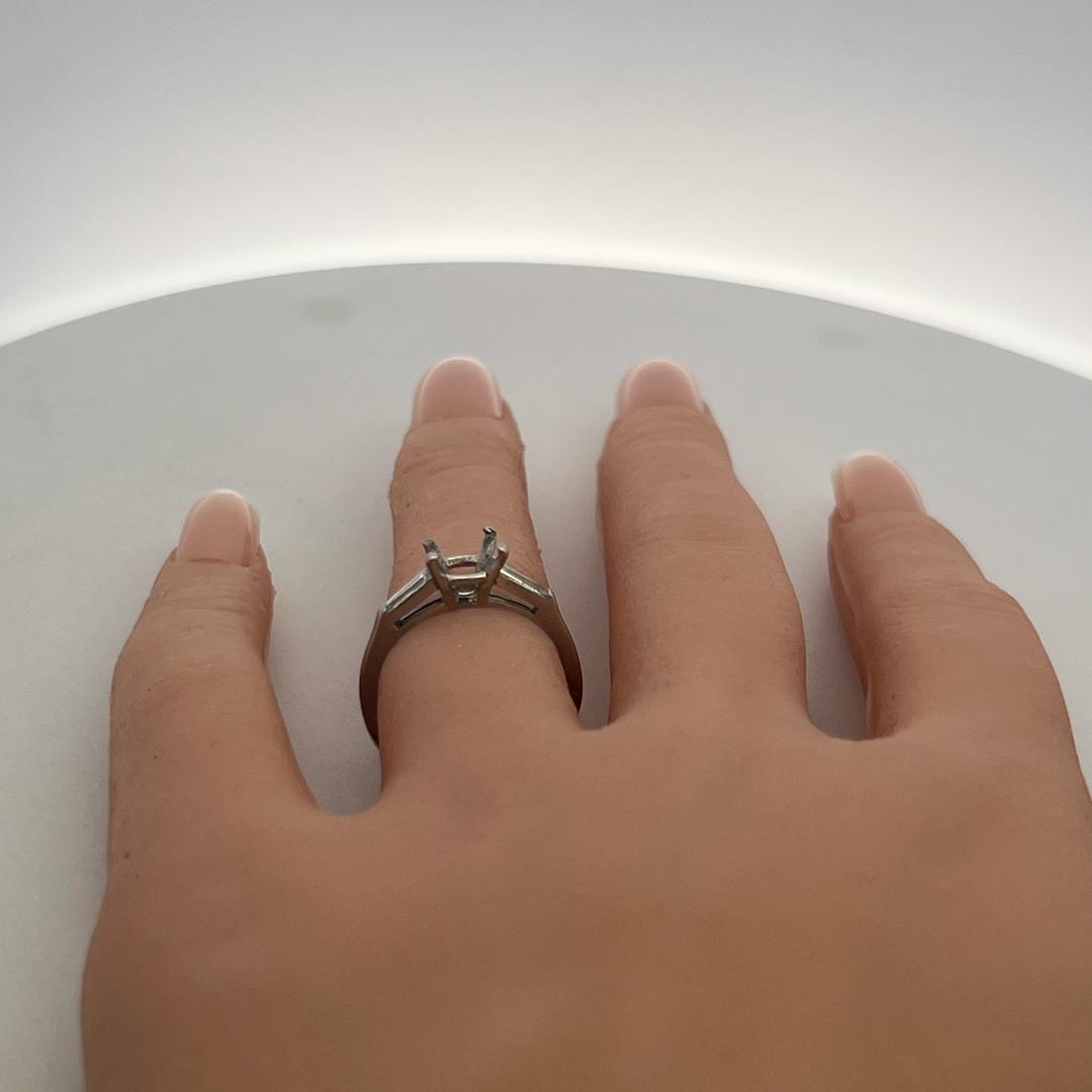 Platinum Semi Mount Ring with 0.24ct Tapered Baguette Diamonds Fits 7.4 mm