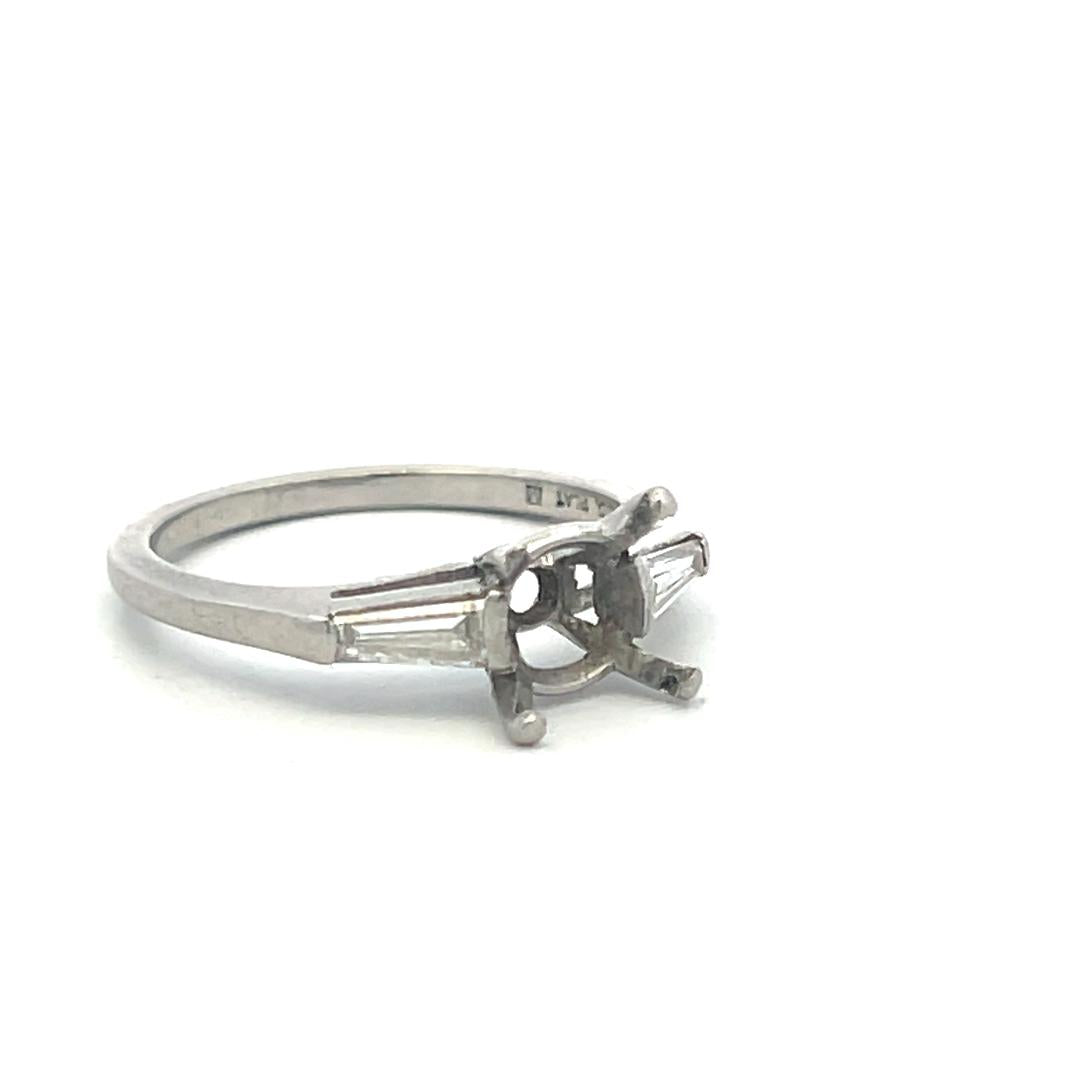 Platinum Semi Mount Ring with 0.24ct Tapered Baguette Diamonds Fits 7.4 mm