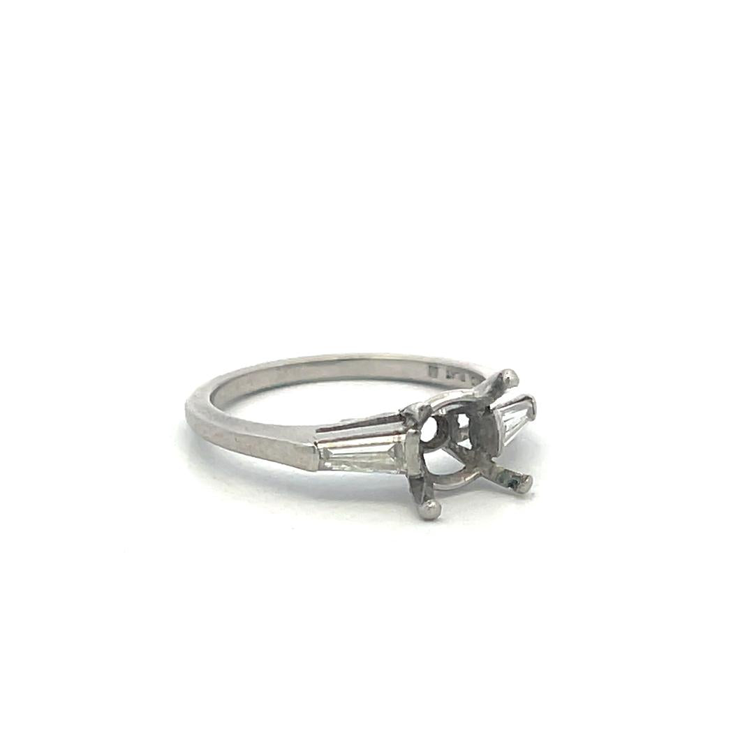 Platinum Semi Mount Ring with 0.24ct Tapered Baguette Diamonds Fits 7.4 mm