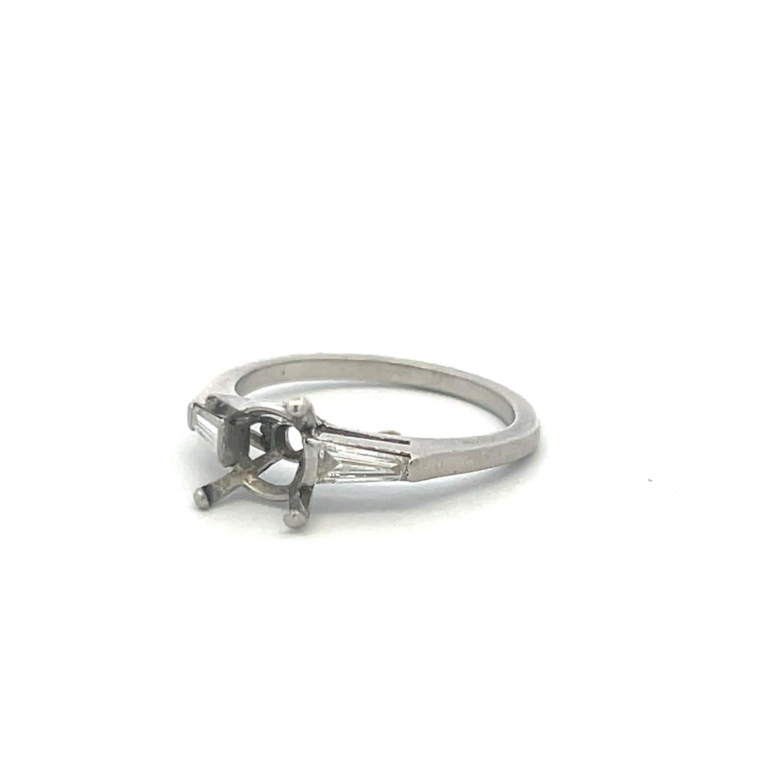 Platinum Semi Mount Ring with 0.24ct Tapered Baguette Diamonds Fits 7.4 mm