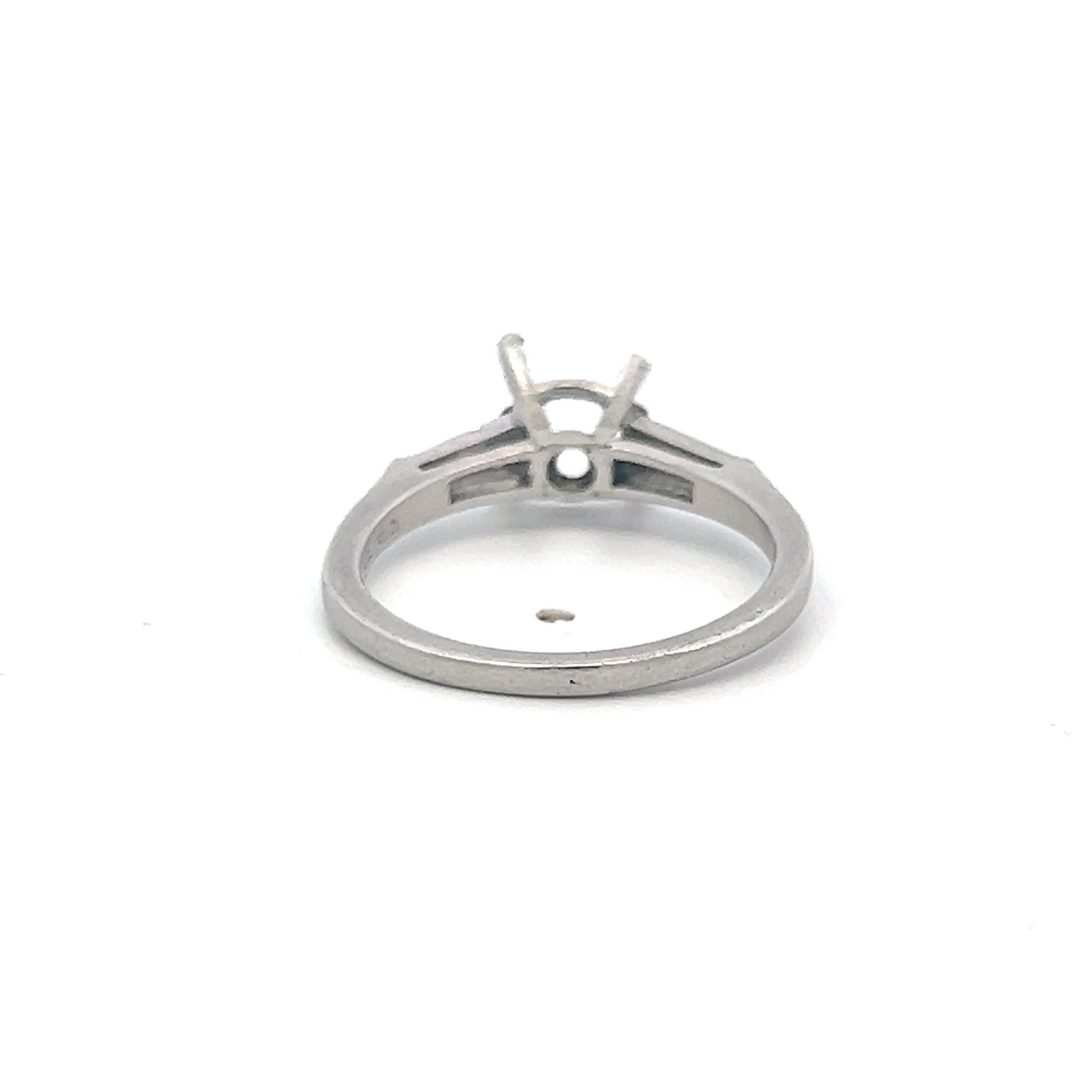 Platinum Semi Mount Ring with 0.24ct Tapered Baguette Diamonds Fits 7.4 mm