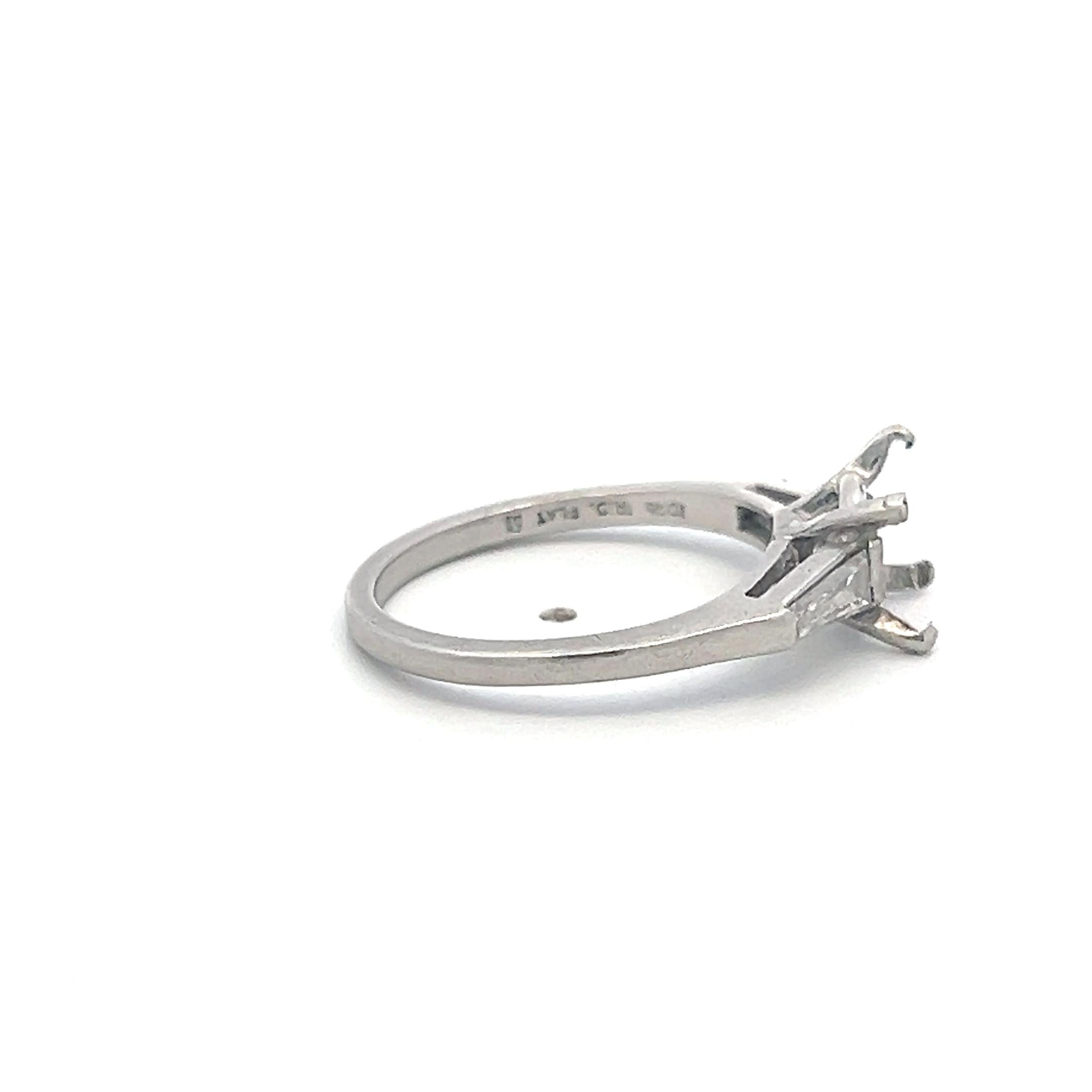 Platinum Semi Mount Ring with 0.24ct Tapered Baguette Diamonds Fits 7.4 mm
