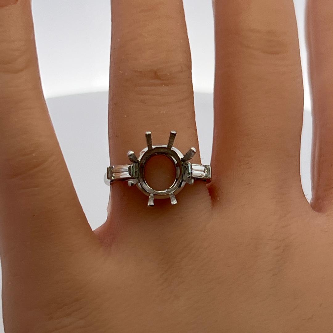 Platinum Semi Mount Ring with 0.4ct Baguette Diamonds Fits 13.7mm 8.00ct++