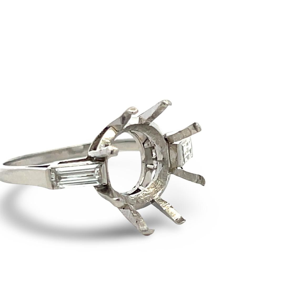 Platinum Semi Mount Ring with 0.4ct Baguette Diamonds Fits 13.7mm 8.00ct++