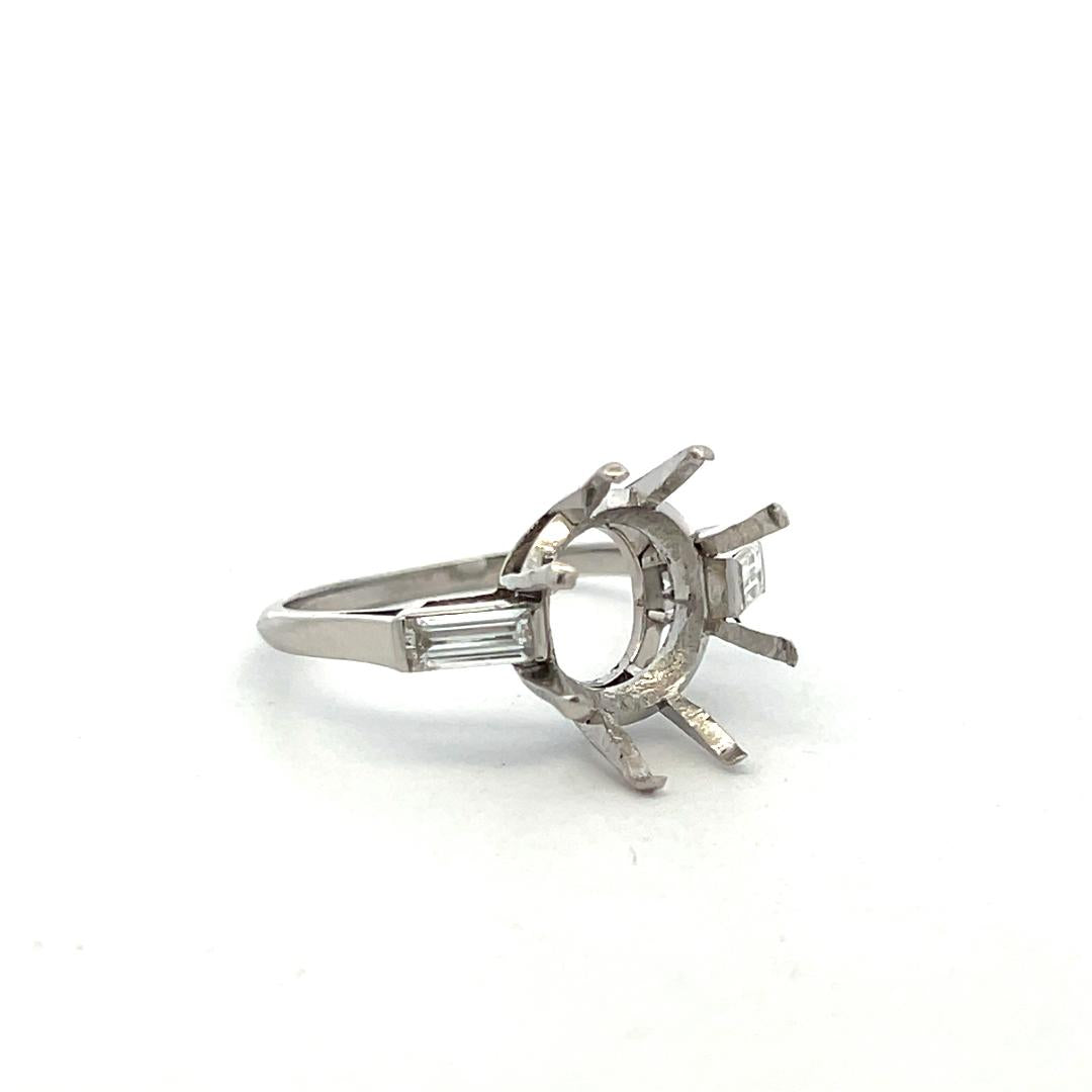 Platinum Semi Mount Ring with 0.4ct Baguette Diamonds Fits 13.7mm 8.00ct++