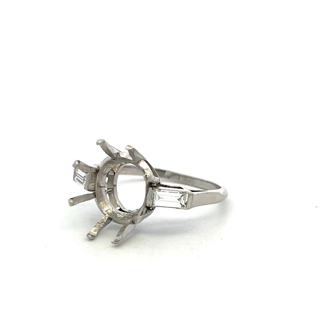 Platinum Semi Mount Ring with 0.4ct Baguette Diamonds Fits 13.7mm 8.00ct++
