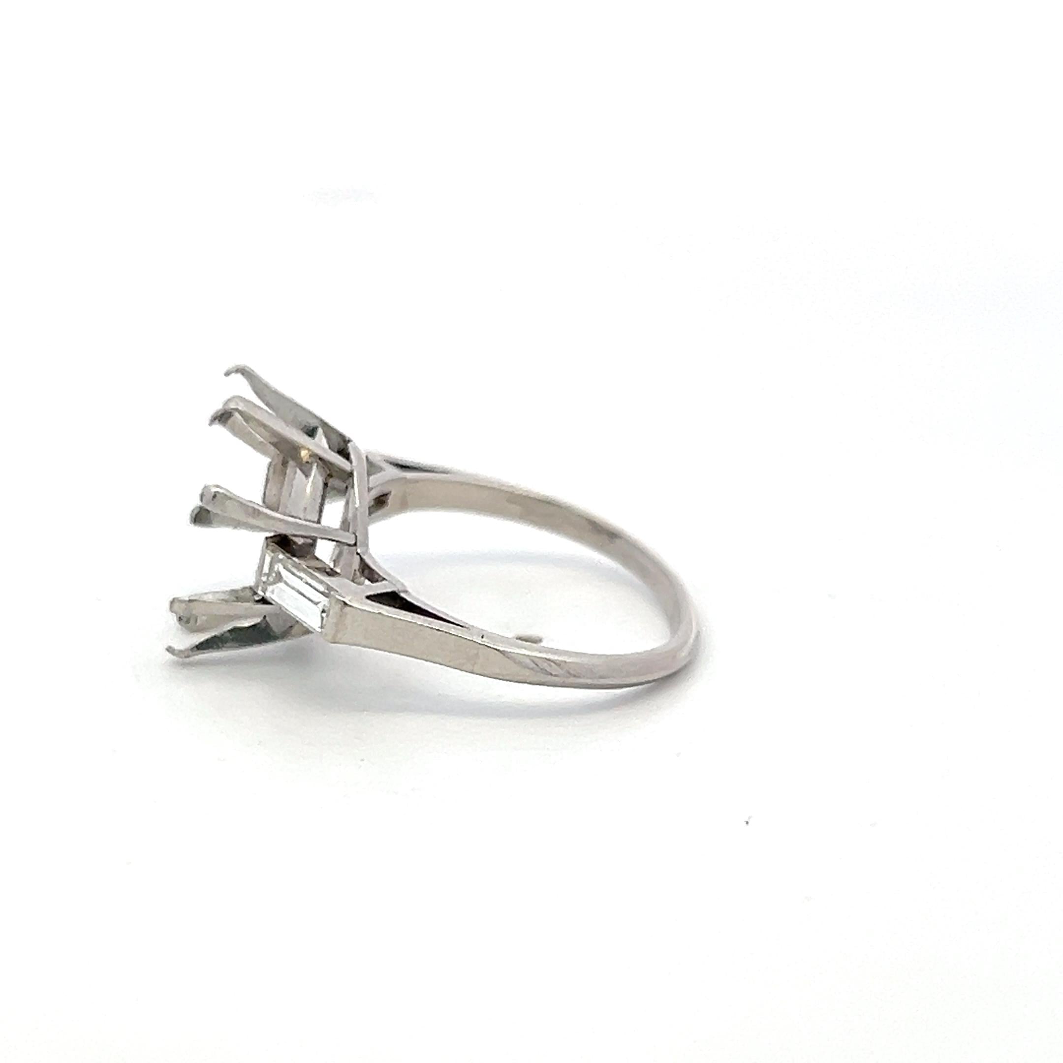 Platinum Semi Mount Ring with 0.4ct Baguette Diamonds Fits 13.7mm 8.00ct++