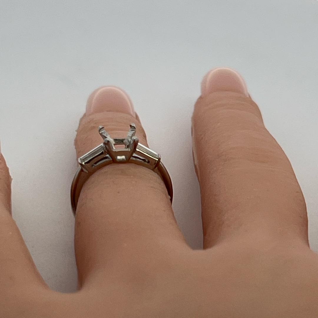 Platinum Semi Mount Ring with 0.1ct Baguette Diamonds Fits 6.6x4.3mm 0.50ct++