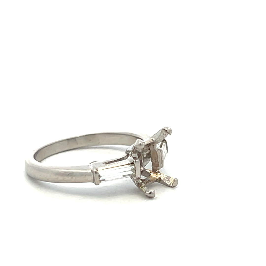 Platinum Semi Mount Ring with 0.1ct Baguette Diamonds Fits 6.6x4.3mm 0.50ct++