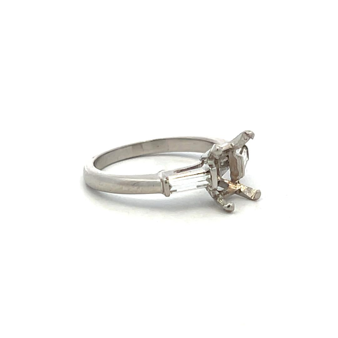 Platinum Semi Mount Ring with 0.1ct Baguette Diamonds Fits 6.6x4.3mm 0.50ct++
