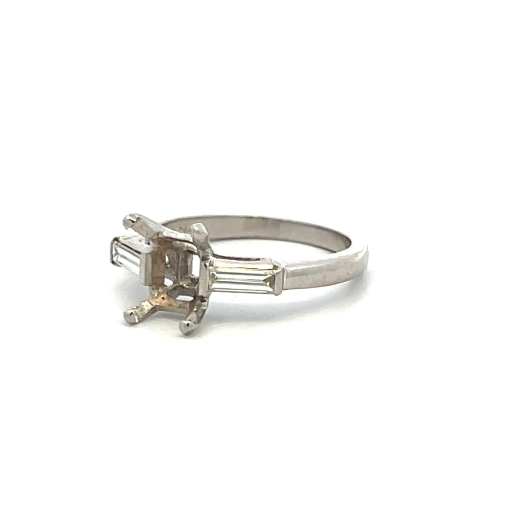 Platinum Semi Mount Ring with 0.1ct Baguette Diamonds Fits 6.6x4.3mm 0.50ct++
