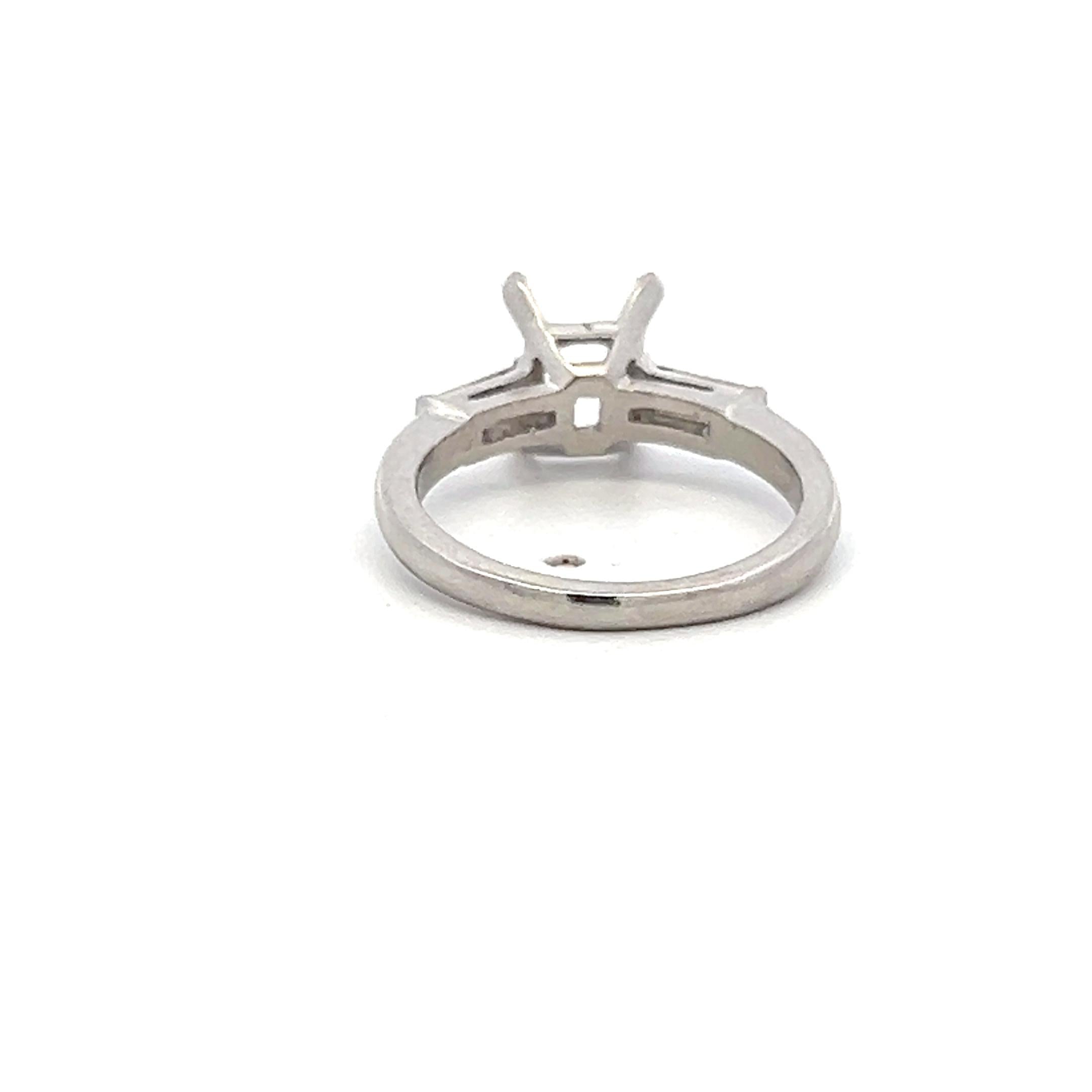 Platinum Semi Mount Ring with 0.1ct Baguette Diamonds Fits 6.6x4.3mm 0.50ct++