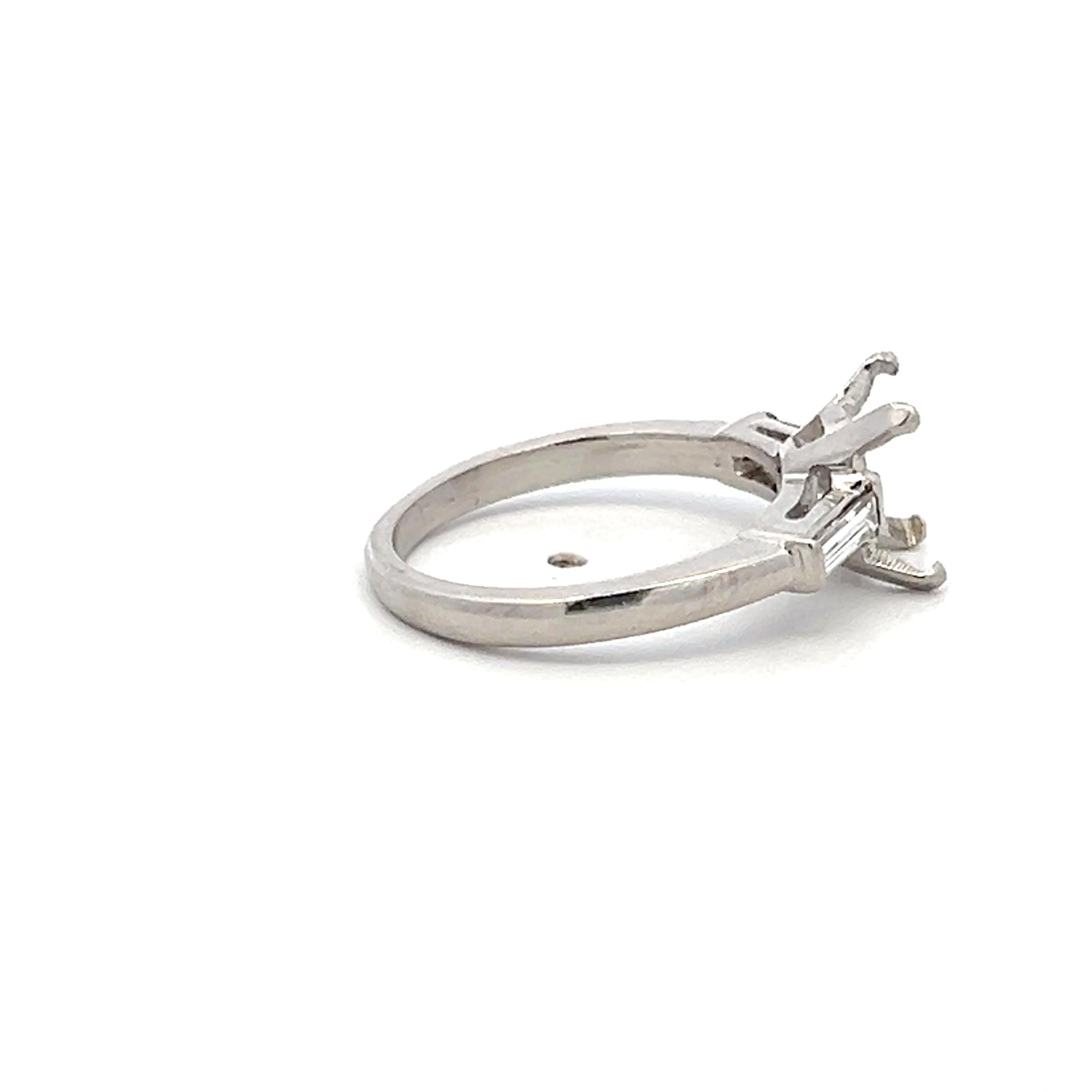 Platinum Semi Mount Ring with 0.1ct Baguette Diamonds Fits 6.6x4.3mm 0.50ct++