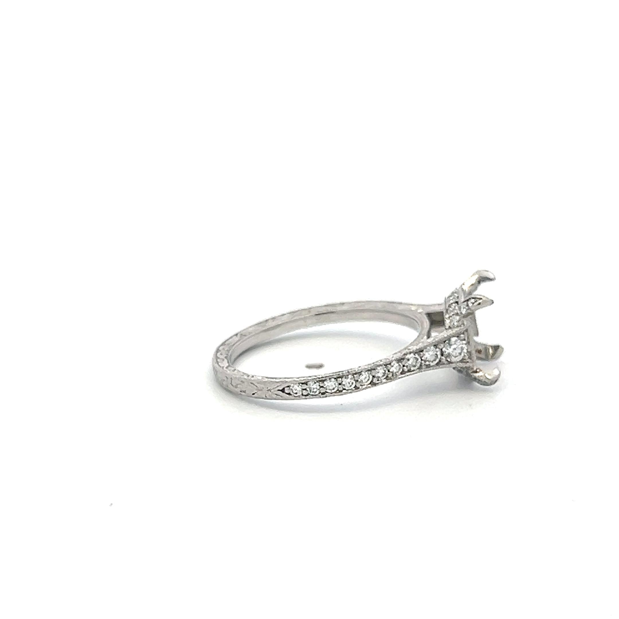 Platinum Semi Mount Ring with 0.2 Carat Round H VS Diamonds Fits 7.5mm 1.67ct+