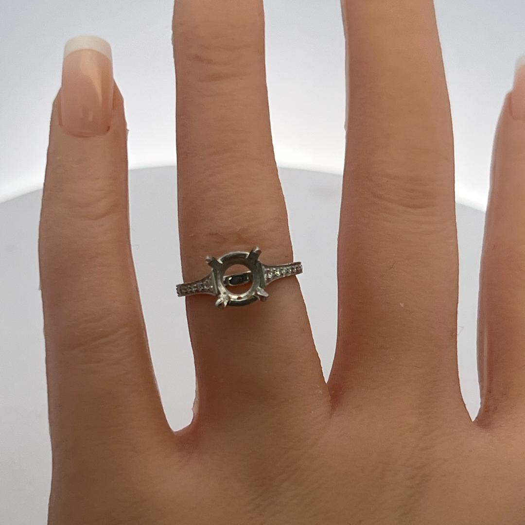Platinum Semi Mount Ring with 0.2 Carat Round H VS Diamonds Fits 7.5mm 1.67ct+