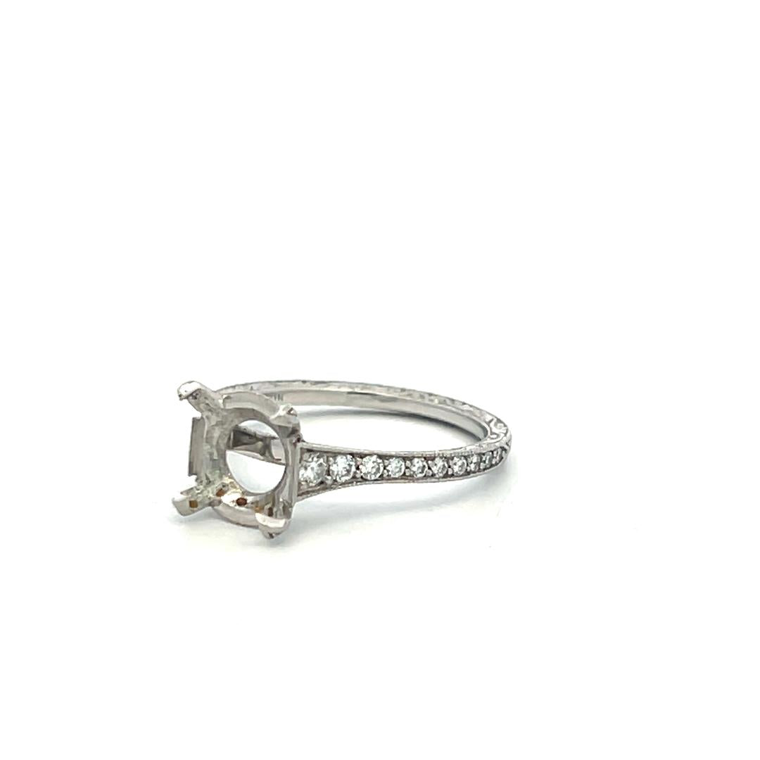 Platinum Semi Mount Ring with 0.2 Carat Round H VS Diamonds Fits 7.5mm 1.67ct+